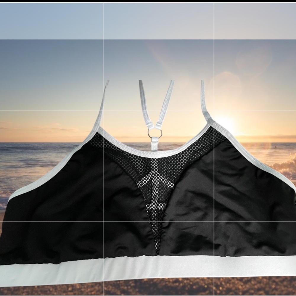 Black and White Mesh Swim Top